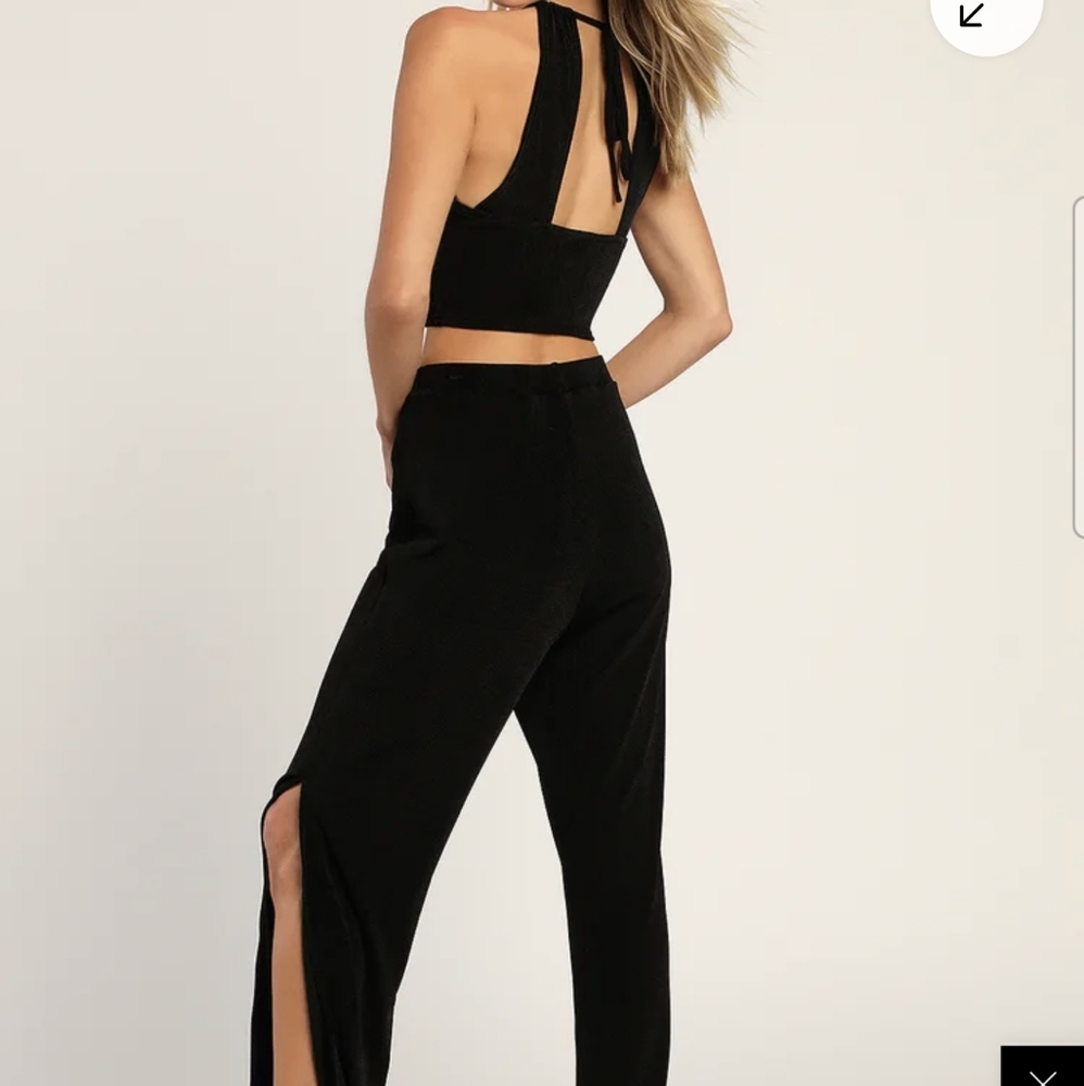 NWT Lulus Black Halter Neck 2-piece Pants Set - XS - Picture 2 of 2